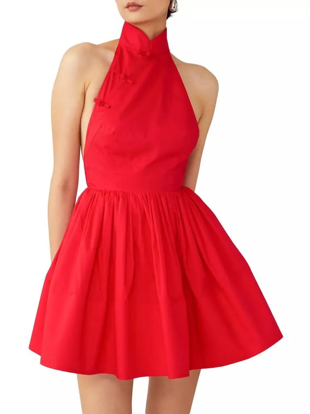 SAU LEE Red Halter Hilly Mini Dress